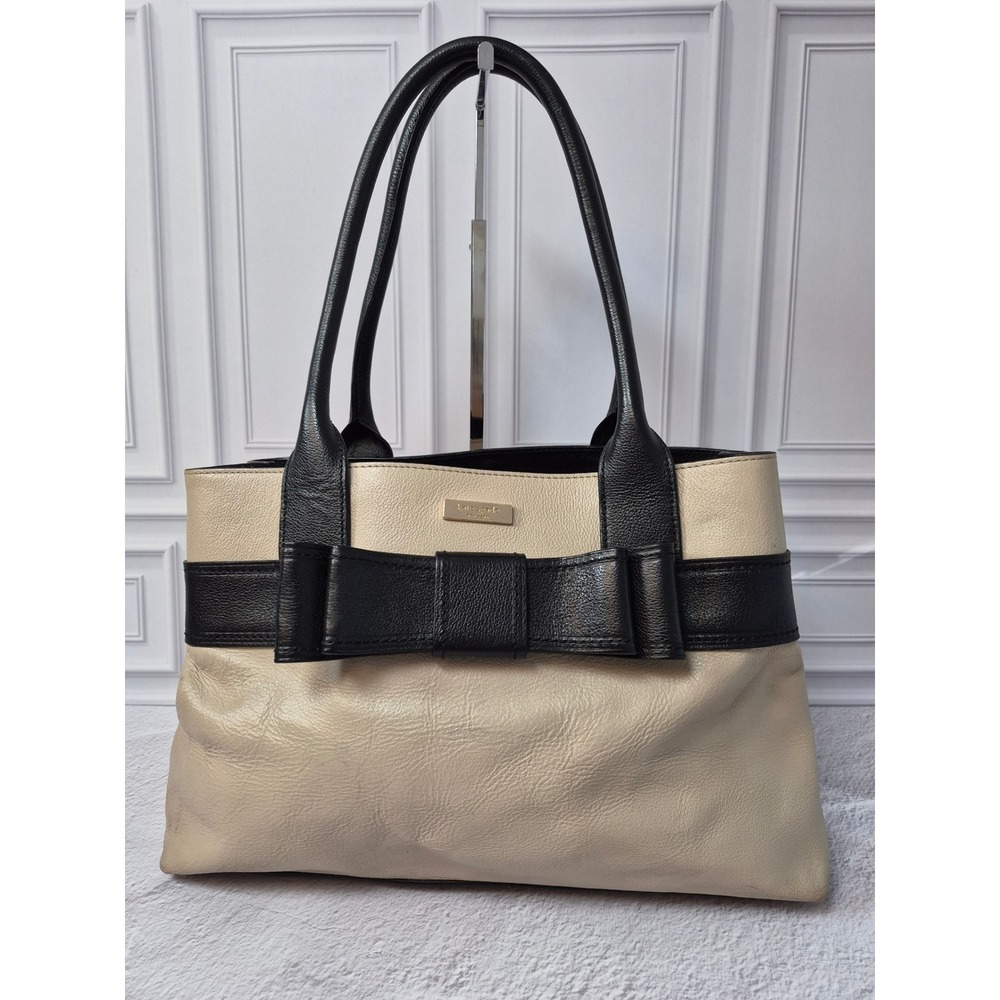 Kate Spade Villabella Avenue Quinn Medium Tote Bag Cream Black Leather Satchel